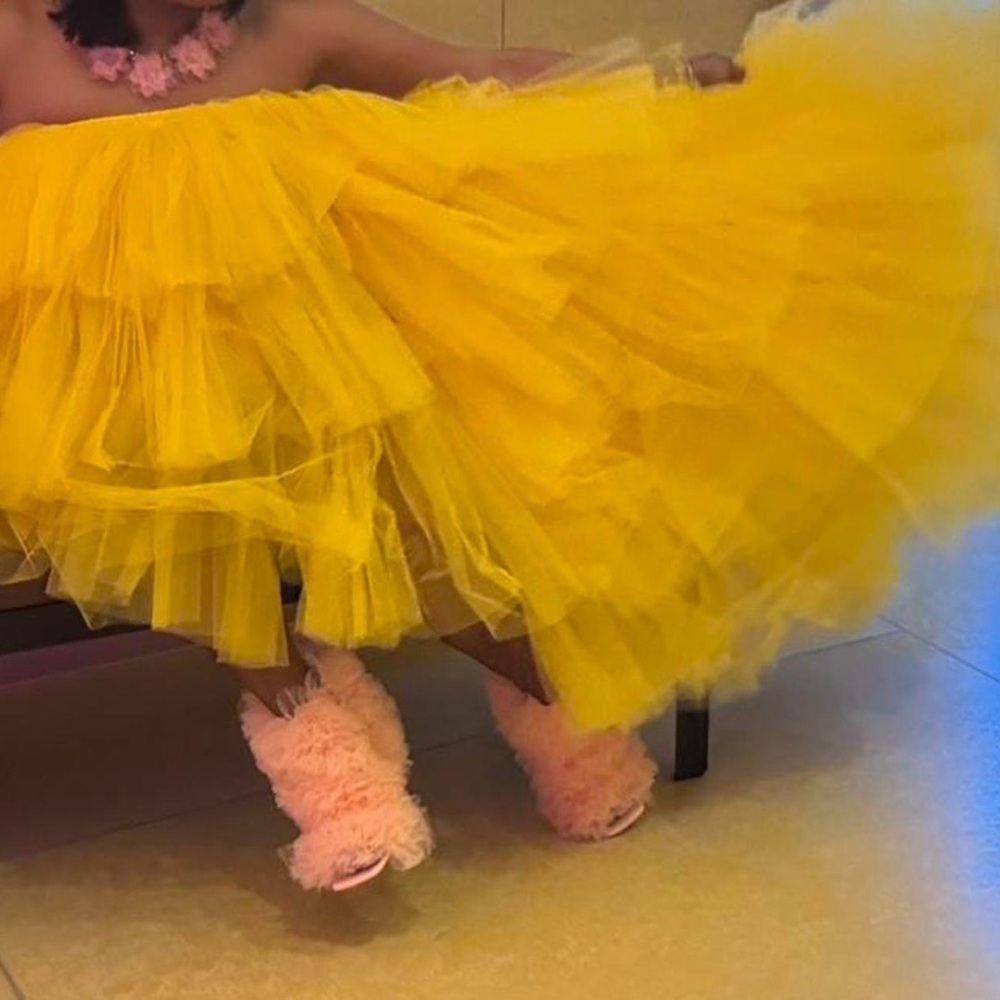Yellow Layered Tulle Party Dress
